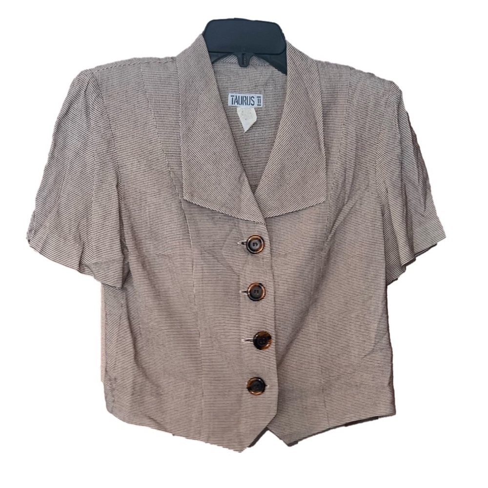 Vintage 90’s Brown check short sleeve cropped jacket top.
